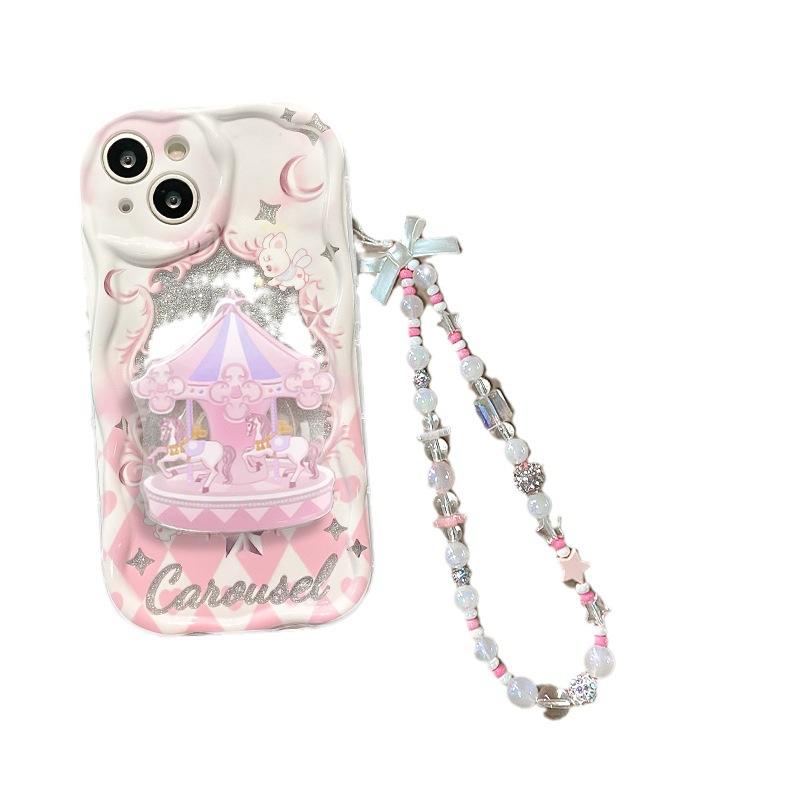 Použitelné pro pouzdro na mobilní telefon Apple 14promax IPhone 13 Roztomilý kolotočový držák řetízek 11/12 Průhledný