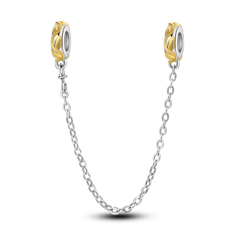 Golden Series Diy Clip Charms Beads Original Fine Copper Inlaid Sun Poodle Dog Bow Safety Chain Fit Bracelet Jewelry Marking