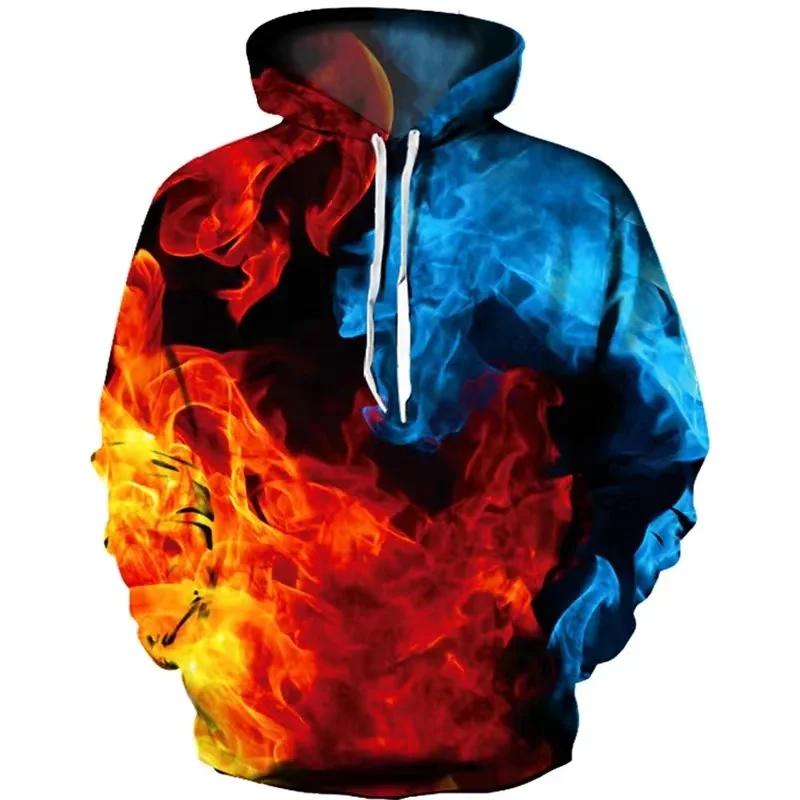 

2023 Новая красочная толстовка с капюшоном Flame 3D Fluorescence Sweatshirt для мужчин/женщин, осенне-зимнее пальто, одежда, забавная куртка, черные толстовки с капюшоном 5XL
