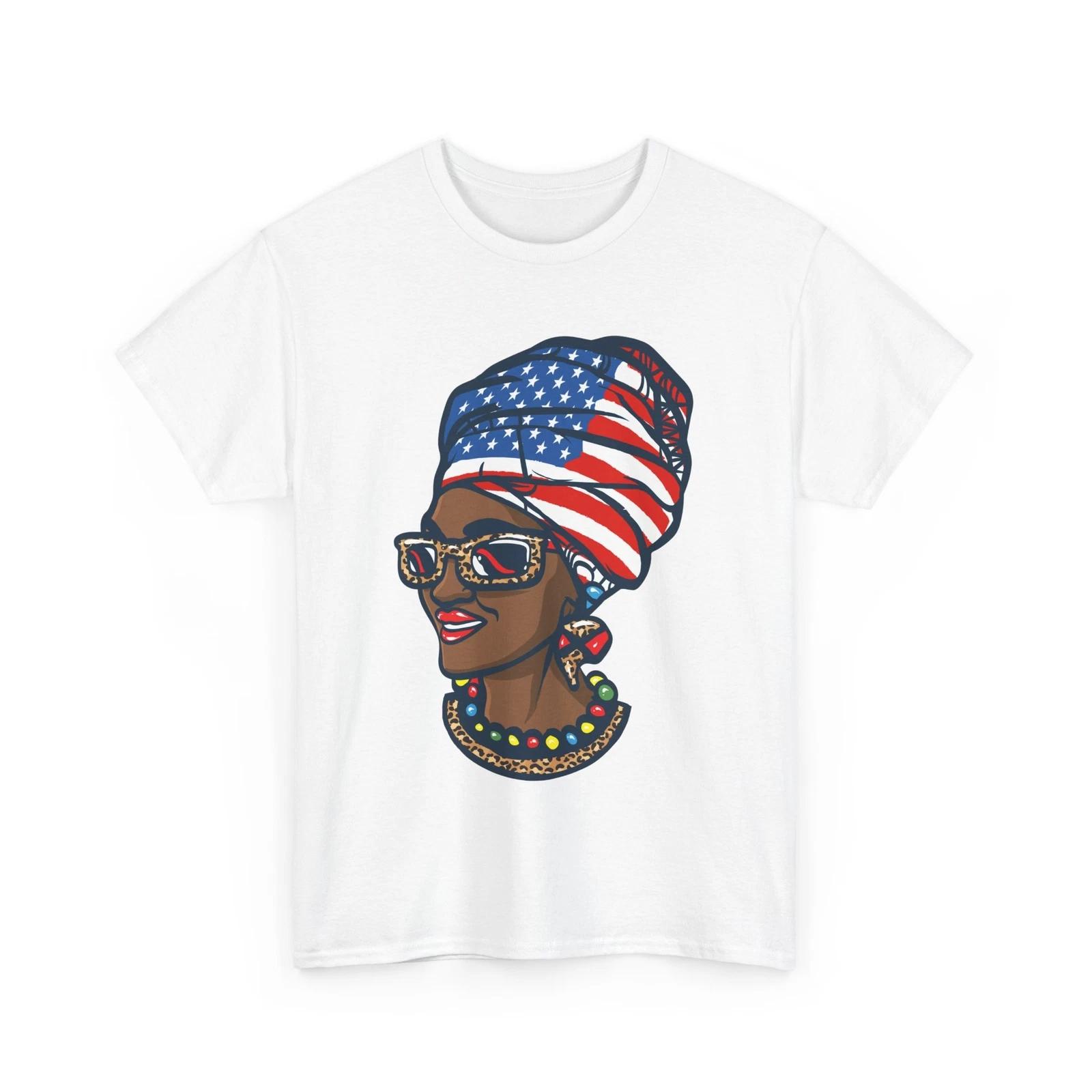 Juneteenth Shirt, Black Melanin Woman American Flag Leopard Sunglasses T-shirt 3XL
