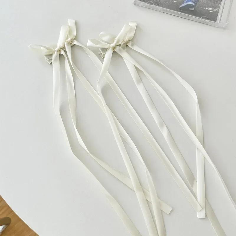 New Solid Color Ribbon Bow Hair Clips for Girls Fashion Korean Sweat Long Tassel Women Barrettes Hairpin Accessories