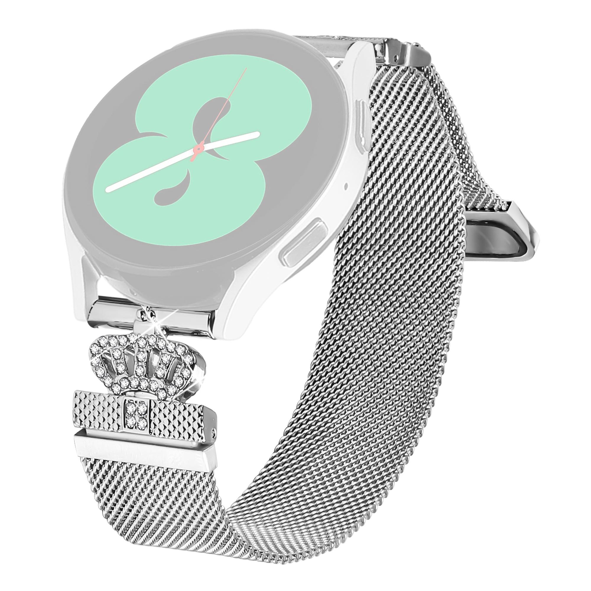 

For Garmin Vivomove Trend/Venu Sq 2 Watch Band Silver Stainless Steel Crown Clasp Milanese Wrist Strap As Shown A