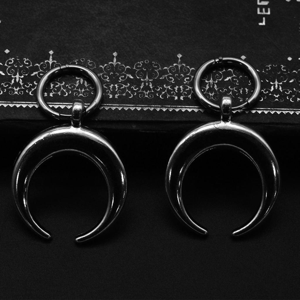 Vintage  Gothic Hip Hop Style Moon Pendant Hoop Earrings Minimalist Metal C Shape Hoop Earrings For Trendy Punk Rock Ear Jewelry