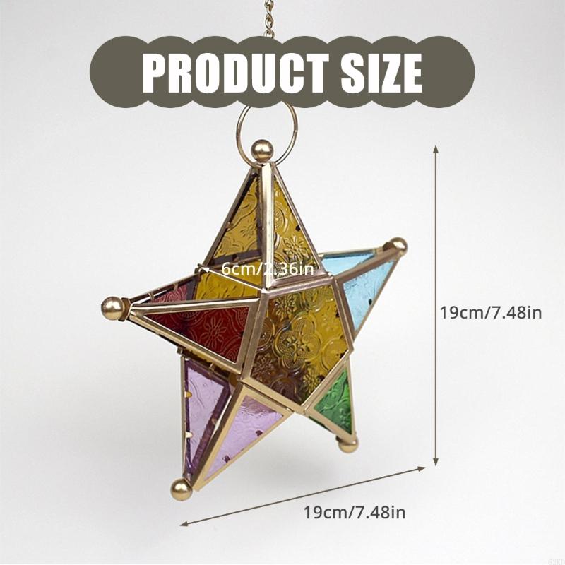 62KD Wind Resistant Tealight Lanterns Holder Colored Glass Panel and Iron Frame Moroccans Lamp Stand for Patios Garden Decors
