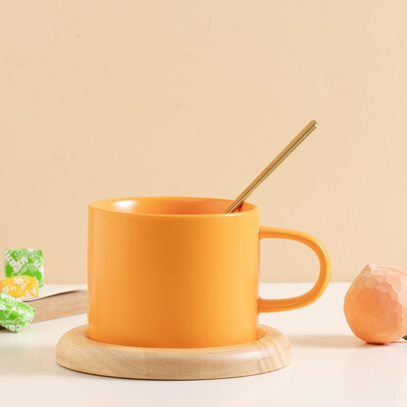 

Candy Macaron Ceramic Cup, Water Cup, Coffee Cup With Oak Coaster Spoon. 201-300ml