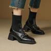 Soft leather round head huge comfortable knitted socks and boots women's 2025 new thick-soled versatile short boots plus autumn and winter velvet