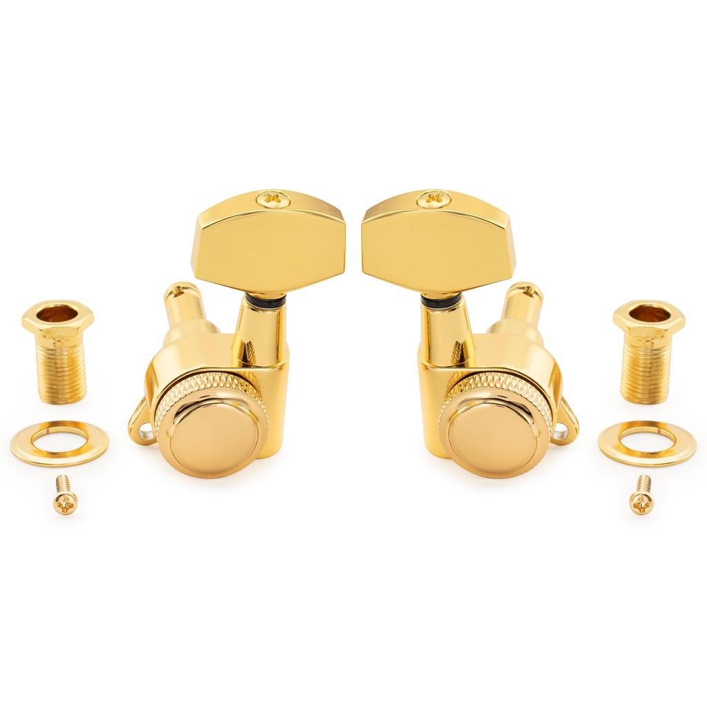 Musiclily Pro L3R3 Locking Tuning Gear Large Hex for Gold Pegs, 181 Ratio, Buttons, 45° Screws, Acoustic/Electric Guitars,