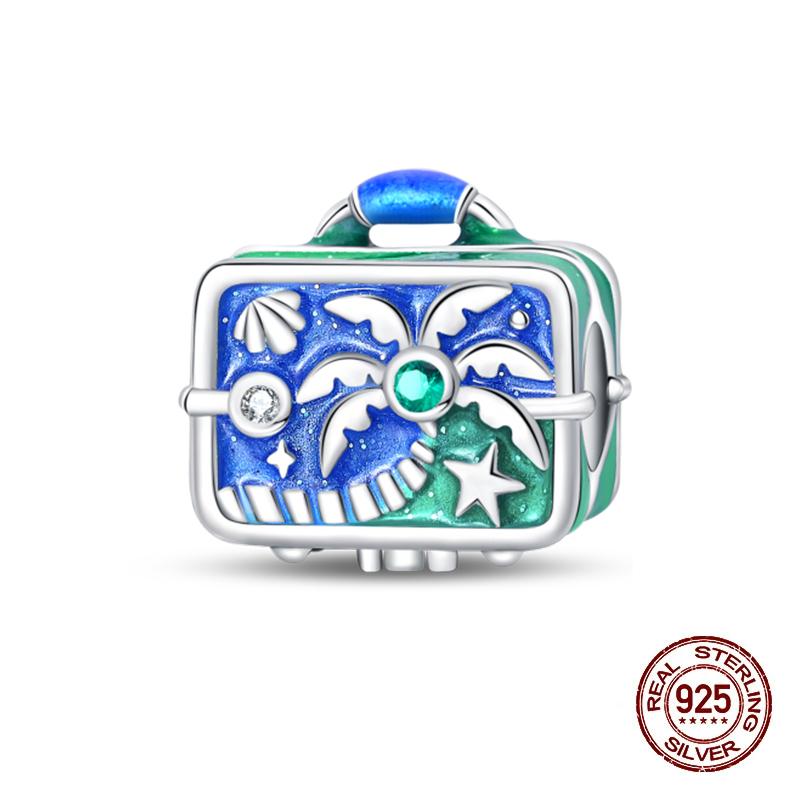 100% Copper Colorful Suitcase Bag Travel Handbag Charms Beads Fit Original Bracelets Fine Diy Anniversary Jewelry