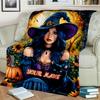 1PC Custom Name Halloween Witch Portrait Outdooor Flannel Blankets Throw Blanket All-Season Throw Gift Bedspread for Couch, Bed, Camping Holiday Birth