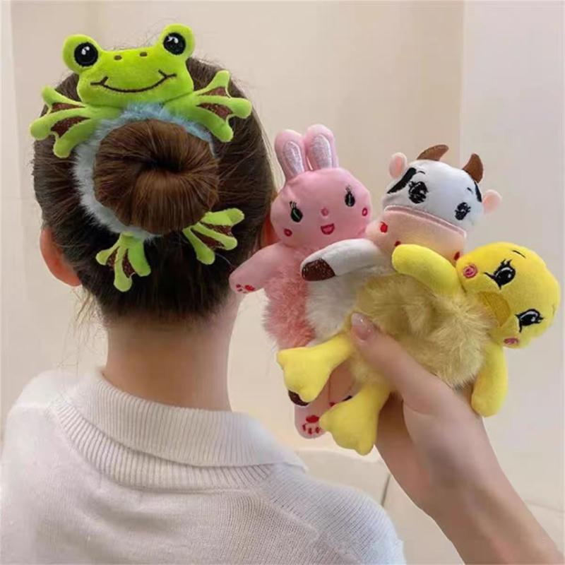 Cute Cartoon Plush Animal Hair Scrunchies Lovely Elastic Hair Ties For Girls Ponytail Holder Daily Hair Accessories
