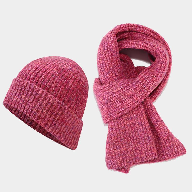 New two-color striped thickened hat, scarf set, autumn and winter outdoor cold-proof knitted hat two-piece set