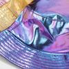 Leather Luminous Bucket Hat Wide Brim Solid Color Laser Rainbow Fisherman Hat Gold Silver Shiny Sun Cap Stage Performances