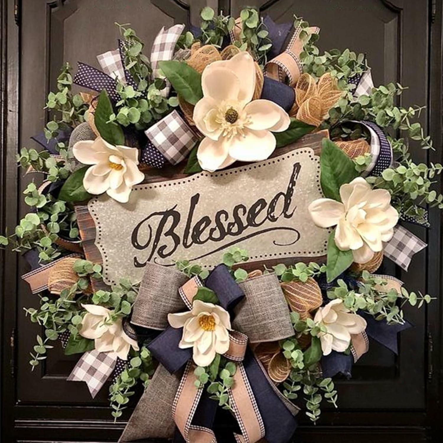 

Spring Summer Wreath for Front Door Farmhouse Magnolia Porch Decor Front Door Hanger,Housewarming Gift Round Wreath