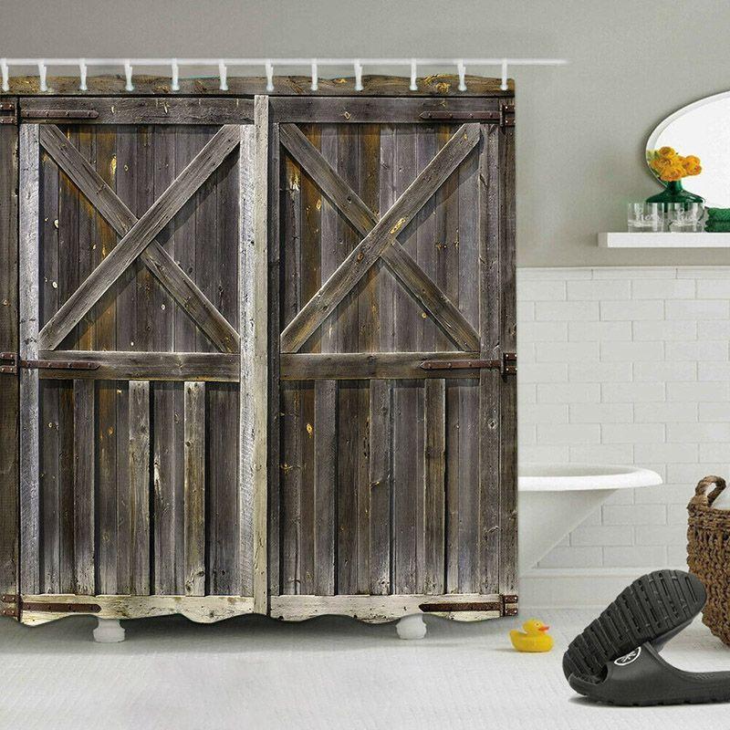 3d Print Fabric Rustic Wood Shower Curtain Set Waterproof Mildewproof Bathroom
