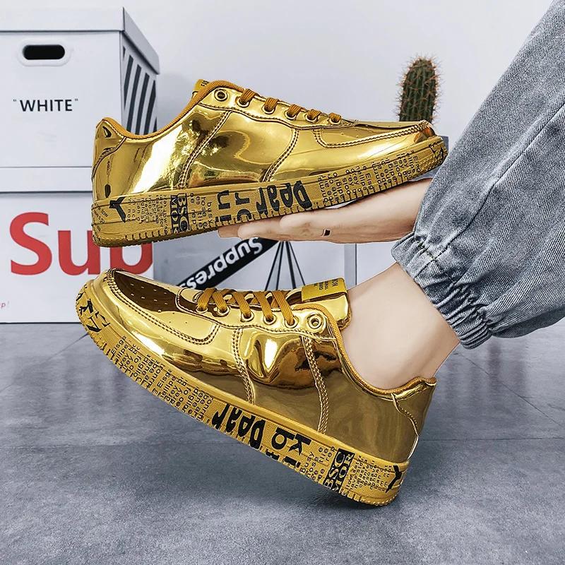 Fashion New Gold Glitter Sneakers Couple Casual Walking Shoes Men Hip-hop Streetwear Skateboard Trainers Women Flat Designer Footwear
