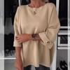 Women's Fashion Casual Spring Autumn Solid Color Print Long Sleeve O-Neck Blouses  Shirts