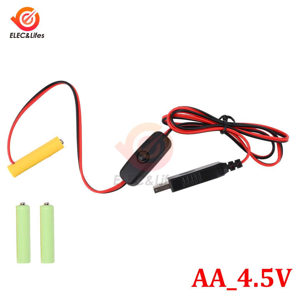 Universal 1/1.1/6V AA LR6 Battery 1V AAA Battery Eliminator USB Power Supply Cable With Switch for Electric Toys LED Lights