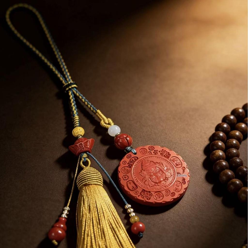 Premium Vermilion Red & Sand Yellow Wealth God Pendant: Handmade, Original Design for Men and Women