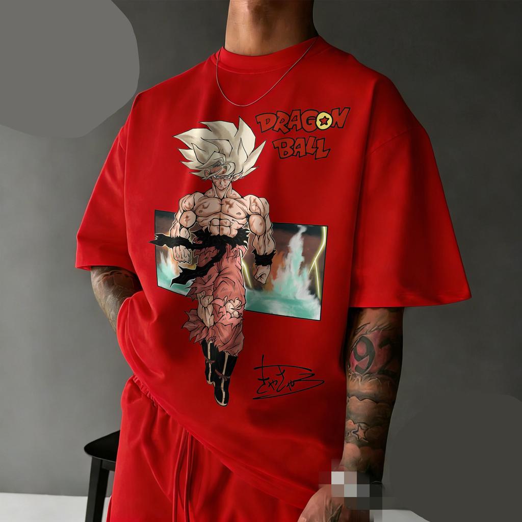 Summer Dragon Ball Retro Gym Men's Printed T-Shirt 100% Cotton Oversized Goku Super Saiyan Print Streetwear Unisex