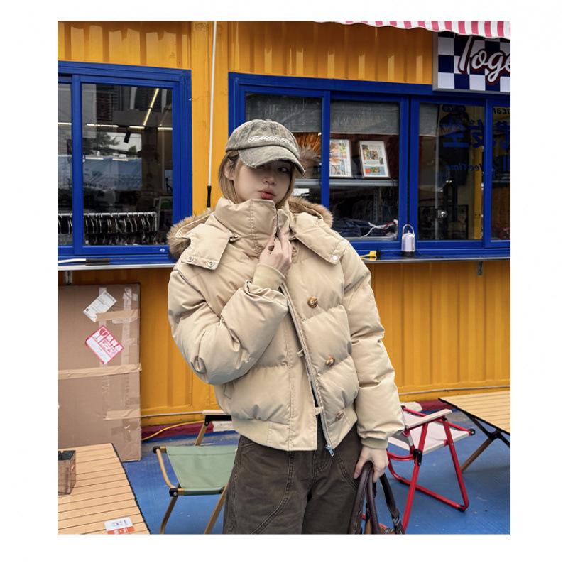 Autumn Winter Women's Fur Hooded Jacket Women Outerwear Thick Down Cotton Padded Slim Short Parkas Female Cropped Puffer Bubble Coat
