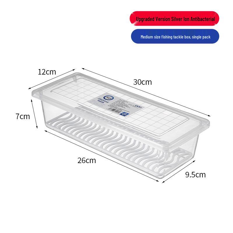 Rectangular Plastic Food Storage Box with Drainage for Fresh-Keeping of Fish, Meat, and Fruit.