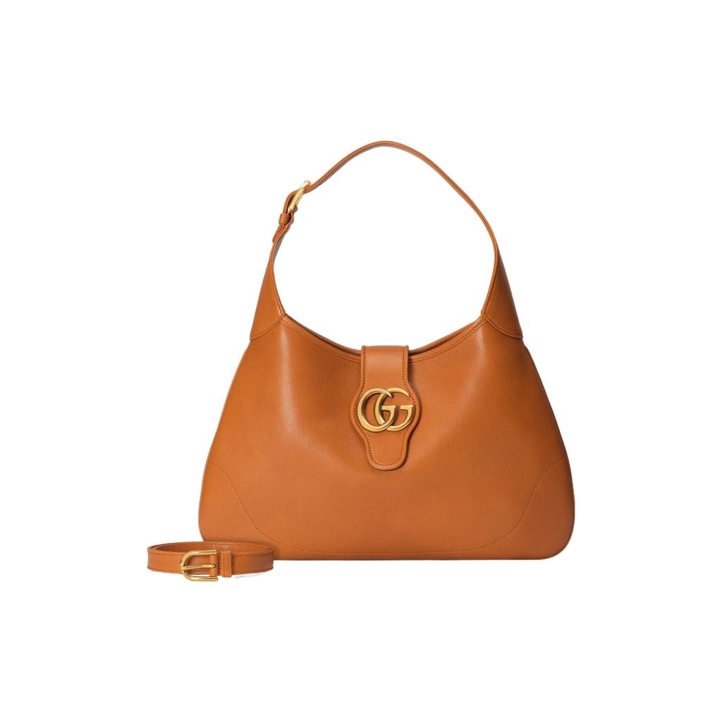 Gucci Aphrodite Series Shiny Gold Tone Double G Logo Zipper Closure Leather Crescent Bag Women Handbags 726274-AAA9F-2316
