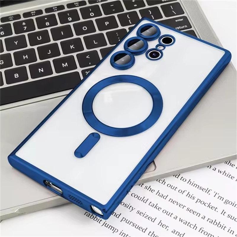 Plating Clear Wireless Cover For Samsung Galaxy S24 S23 S22 S21 S20 FE Ultra Plus Case Note 20 Ultra MagSafe Weak Magnetic