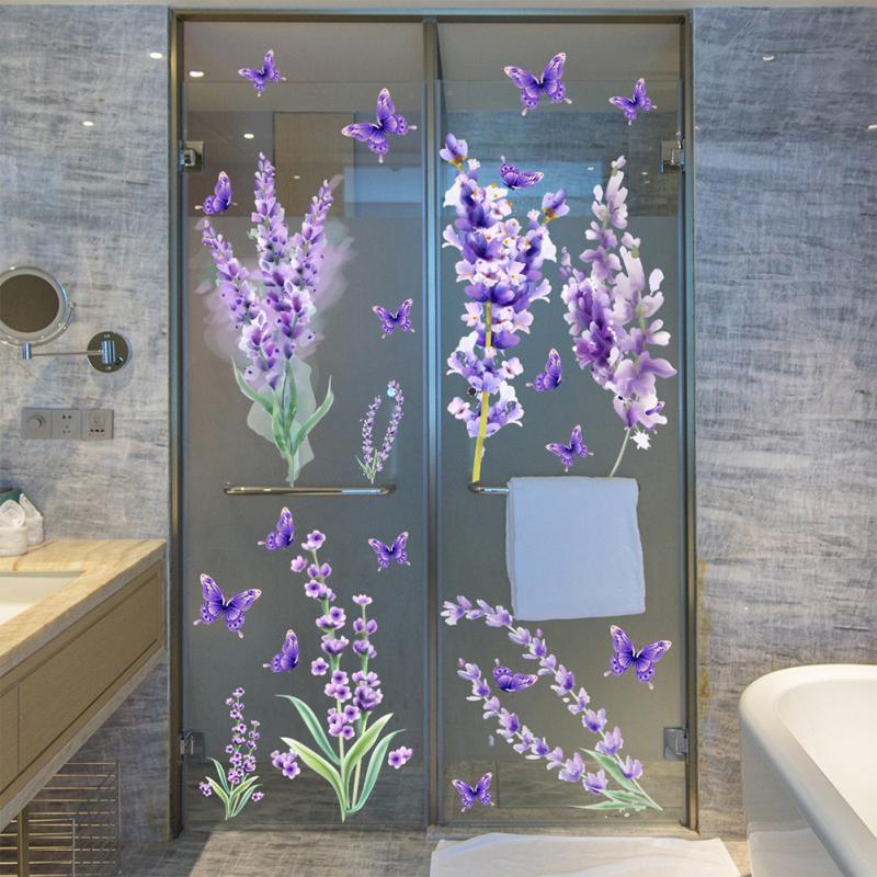 2 Blatt/Set Lila Lavendel Wandaufkleber Abnehmbarer Inkjet für Schlafzimmer Wohnzimmer Dekoration