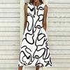 Plus Size Women Sleeveless Round Neck Dress Vivid Tropical Plant Printed Flowy Mid Calf Gown