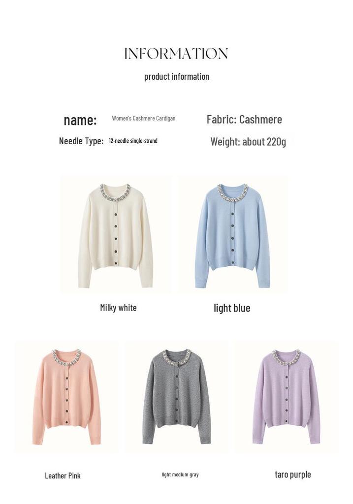 Autumn Winter Wool Knit Cardigan with Beaded Rhinestone Embellishments