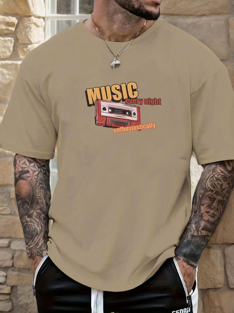 Mens Music Tape Graphic TShirt Summer Soft Comfort Fit Oversized Daily Wear Tee