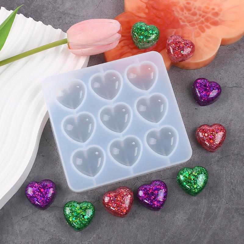 Small Crystal Silicone Mold with 9 Holes Silicone Craft Molds Beautiful Heart Shaped Chocolate Molds Silicone