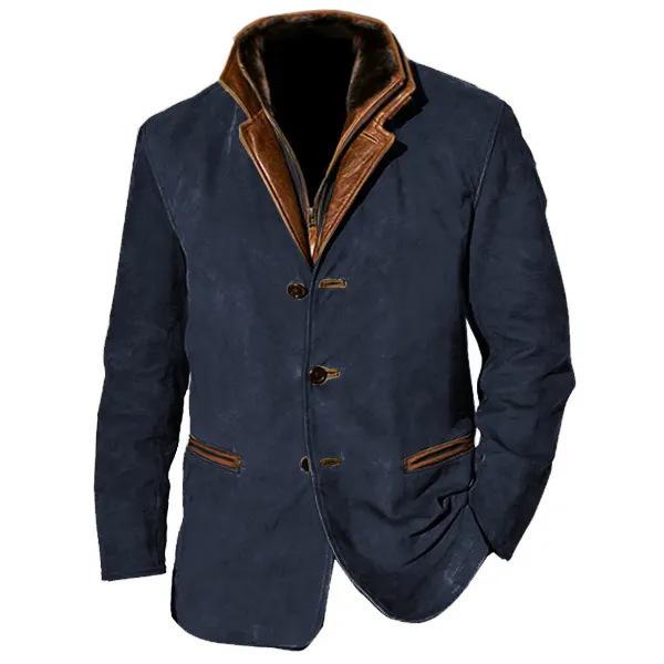 Men's Retro European-American Contrast Lapel Coat - Casual Spring/Autumn Fashion Jacket