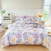 Floral Plants Duvet Cover Set 100% Cotton 3Pcs Blue Quilt Cover with 2 Pillowcases Skin-friendly Soft Bedding Set for All Season