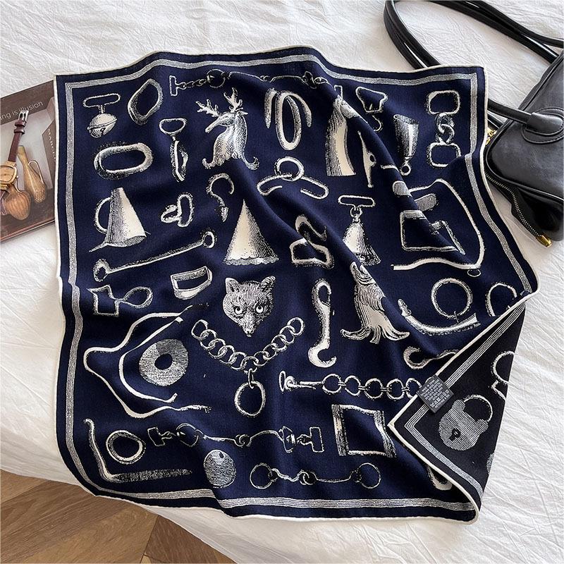 Niche fashion silk wool silk scarf 2025 autumn and winter new design silk wool square scarf light luxury silk wool shawl 65cm