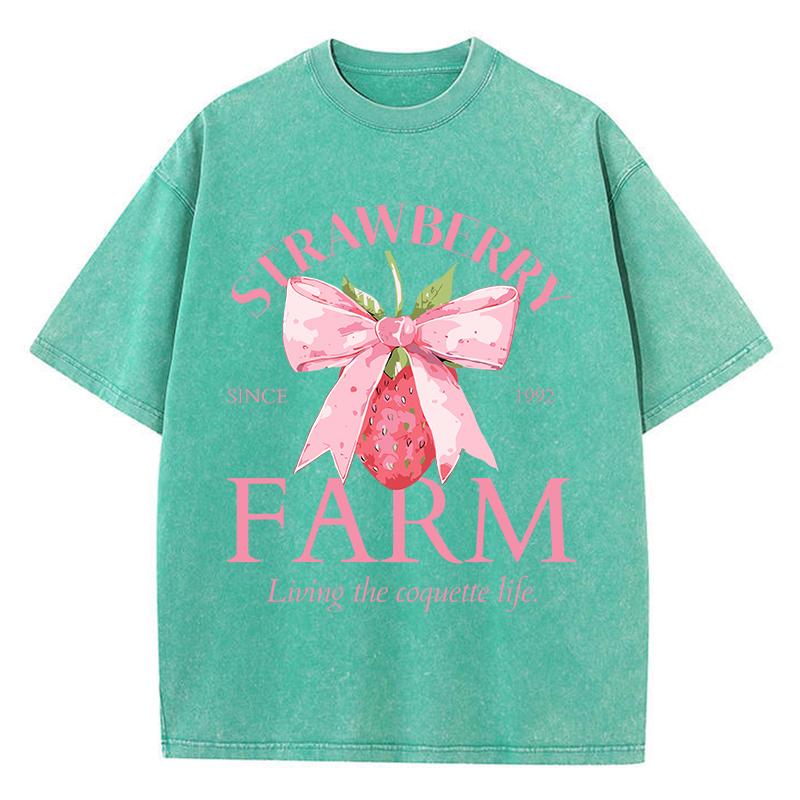 Strawberry Farm Printing Washed TShirts Womens Cotton Tops Distressed ONeck Comfortable T Shirt Summer Casual Womans Clothes