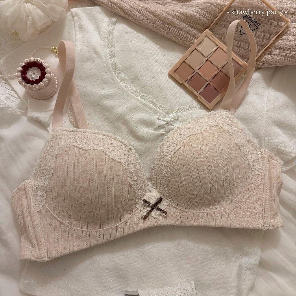 Girls Cute Bras Push Up Underwear Lace Dot Wireless Lingerie Backless Adjustable Women's Bras