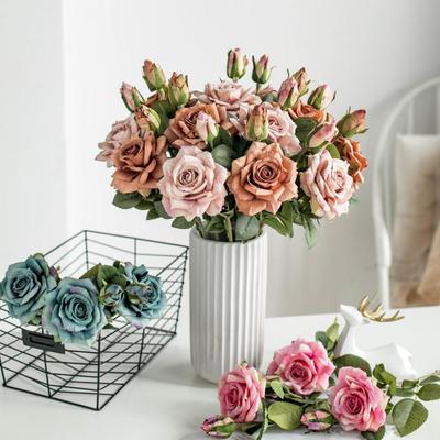 1pc Artificial Flowers Silk Rose Home Living Room Vase Outdoor Garden Wedding Bridal Bouquet Christmas Decoration Diy Gift Box