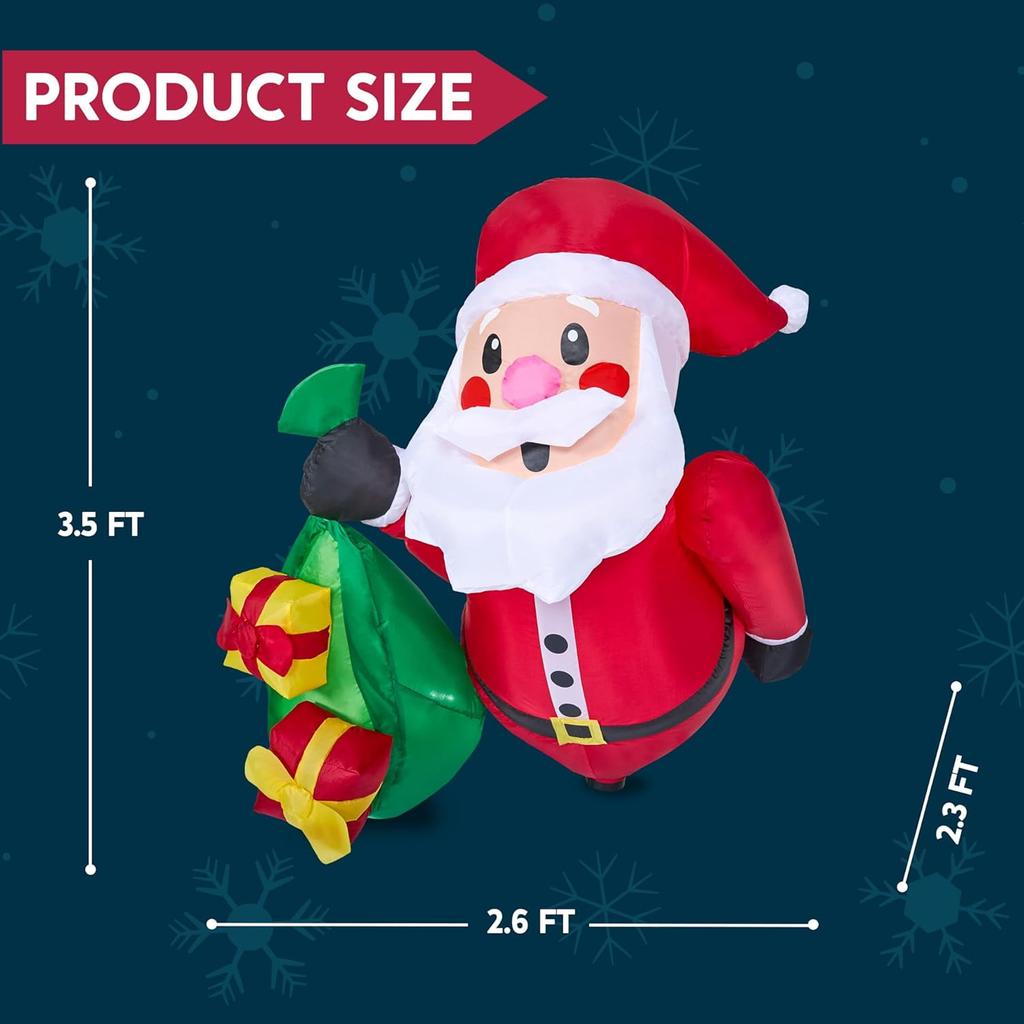 Joyfy 3.5 FT Christmas Inflatables Window Outdoor Decorations Santa with Gift Bags Broke with Built-in LEDs for Chirstmas Gifts