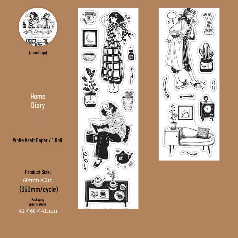 Black & White Figures Die-Cut Tape: A Beautiful Day Stickers for Journals