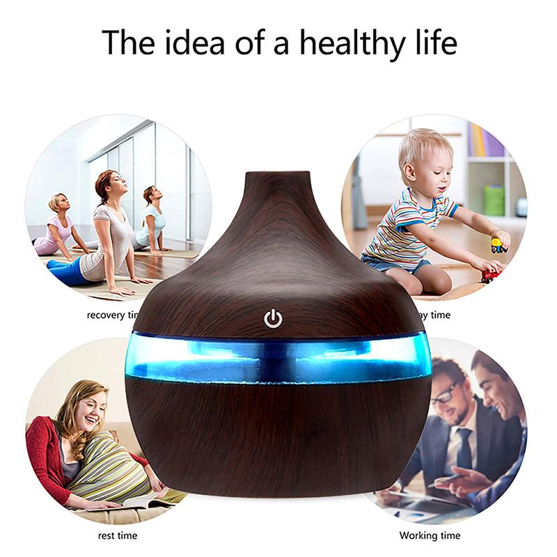 Wood Grain Ultrasonic Aroma Diffuser,300ml Cool Mist Air Humidifier with 7 Color LED Night Light for Home,Bedroom,Office
