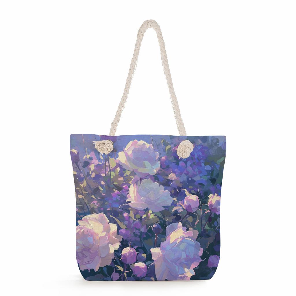 Multifunctional Oil painting flowers Printed Thick Rope Shoulder Beach Bag Casual large capacity handbag 0245
