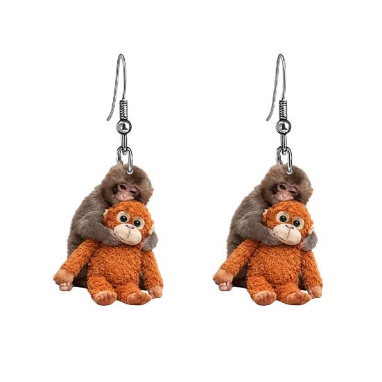 1 Pair Acrylic Monkey Dangle Flat Monkey Hook Earrings 2D Earrings Hypoallergenic Women Animal Drop Earrings A