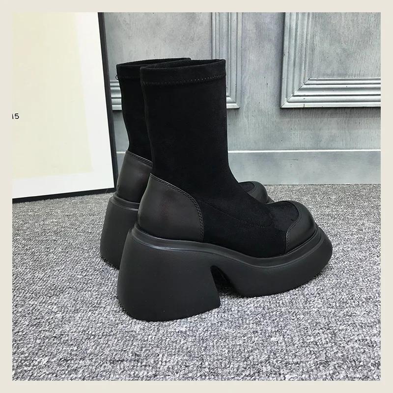 Modne Jesienne Podwyższające Botki na Grubej Podeszwie Klasyczne Buty na Koturnie Damskie Modne Casualowe i Wygodne Damskie Buty Sportowe