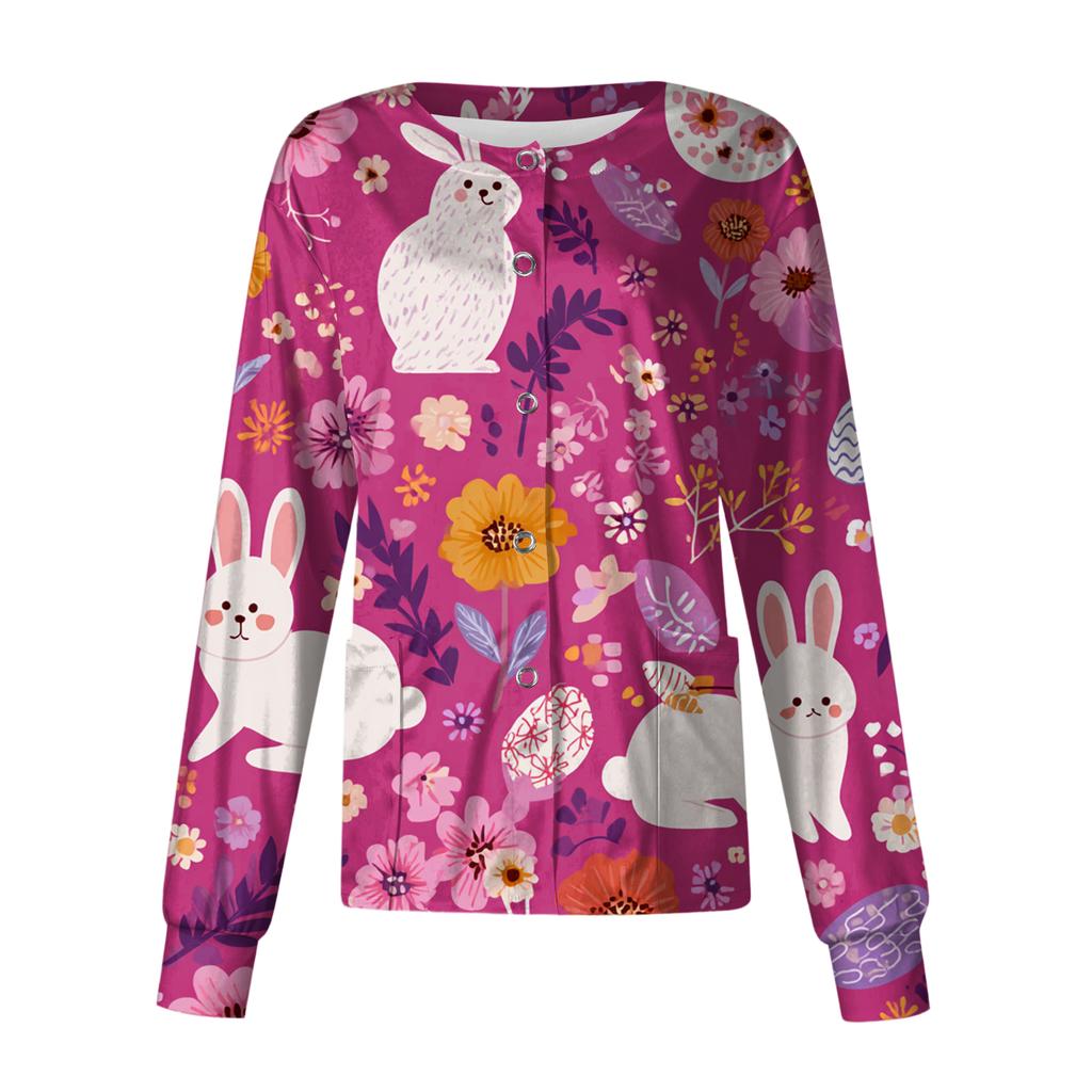 Damen Lässig Langärmlig Einreihig Bedruckt Schutzkleidung Cardigan Top