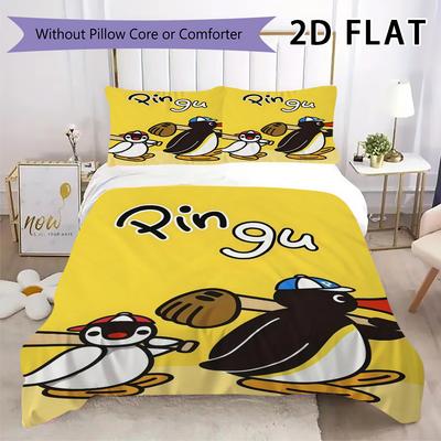 Juego de Ropa de Cama con Estampado de PINGU Funda Nórdica Funda de Almohada Decoración del Hogar Regalo de Cumpleaños (1 funda nórdica + 2 fundas de almohada sin relleno.)