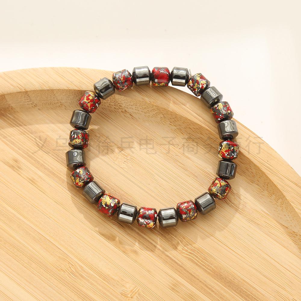 

8mm Antique Bead Hematite Spray Paint Bracelet for Men and Women