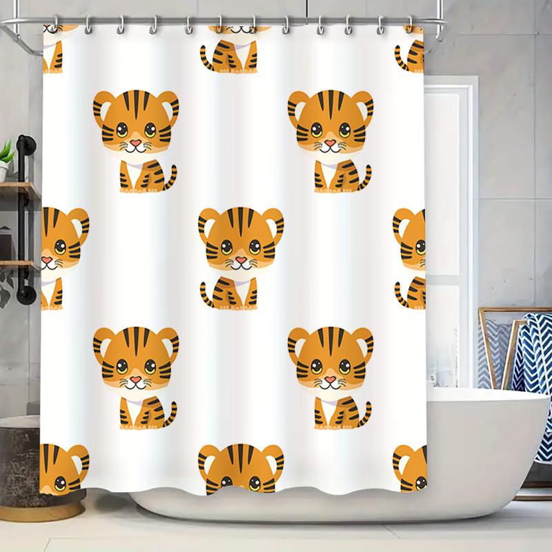 

Adorable Cartoon Tiger Print Shower Curtain Waterproof Bathroom Decor For Kids Room W60H190(CM)-1 Pcs