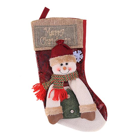 18" Christmas Stocking 3D Plush Santa Snowman Reindeer Design Hanging Burlap Stocking for Farmhouse Holiday Decor