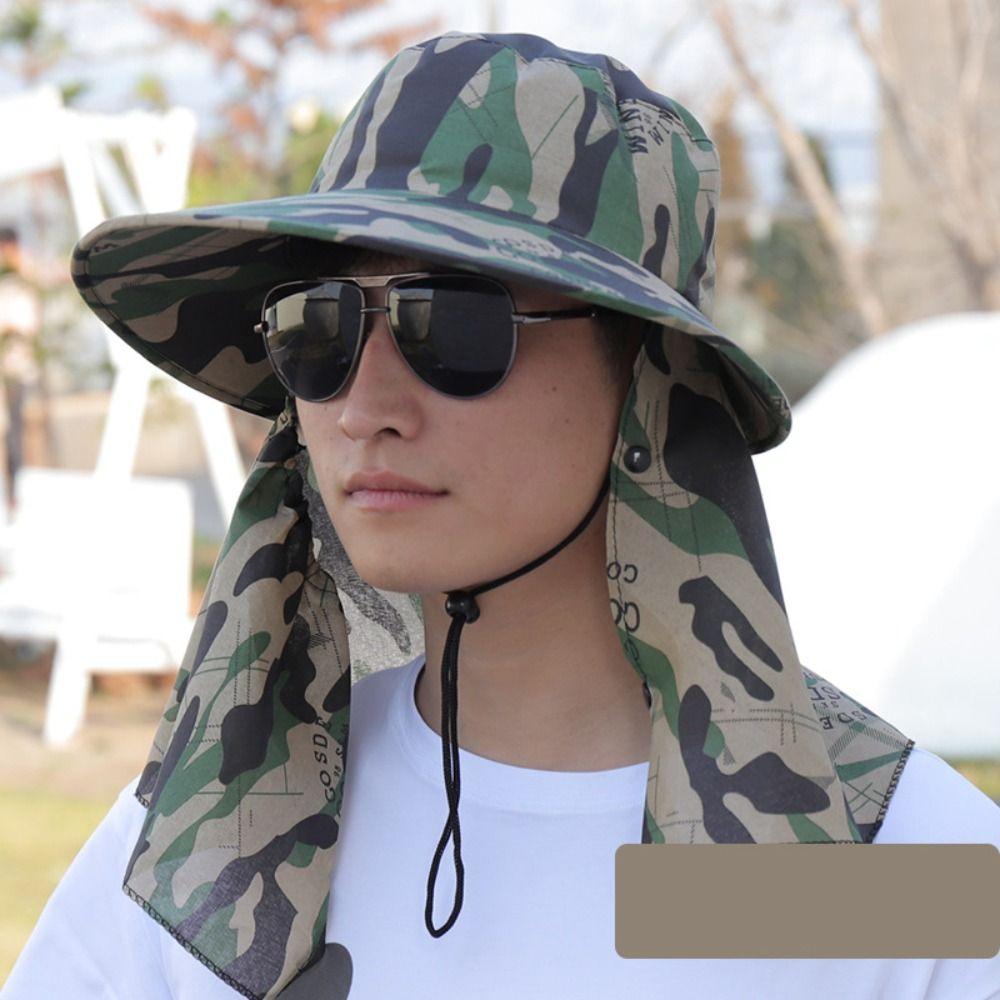

Cotton Sunscrean Bucket Hat Camouflage Cover Face Cap Retro Outdoor Fishing Cap Climbing style E